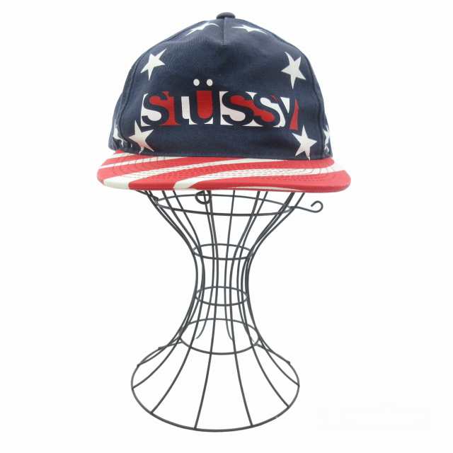 中古】ステューシー STUSSY キャップ スナップバック 帽子 星条旗柄 紺