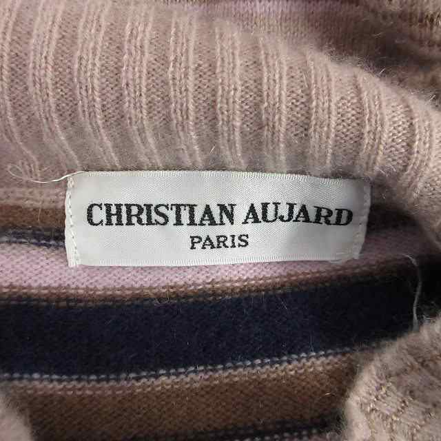 【中古】クリスチャンオジャール CHRISTIAN AUJARD カシミヤニット セーター Vネック ボーダー柄 長袖 ピンク 約M｜au PAY  マーケット