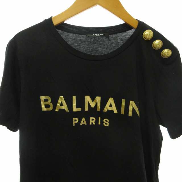 中古】バルマン BALMAIN Tシャツ カットソー 金ボタン装飾 ロゴ