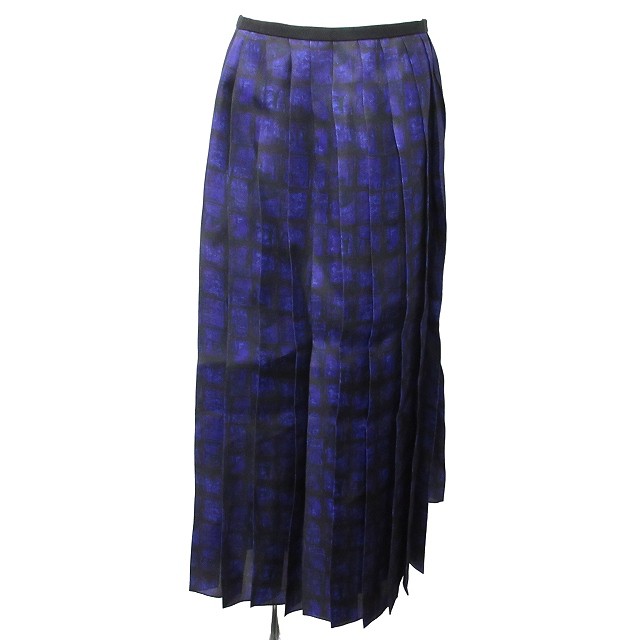 ドゥロワー 美品 ニュアンスプリントプリーツスカート フレア 紫 S IBO44--cmスカート丈