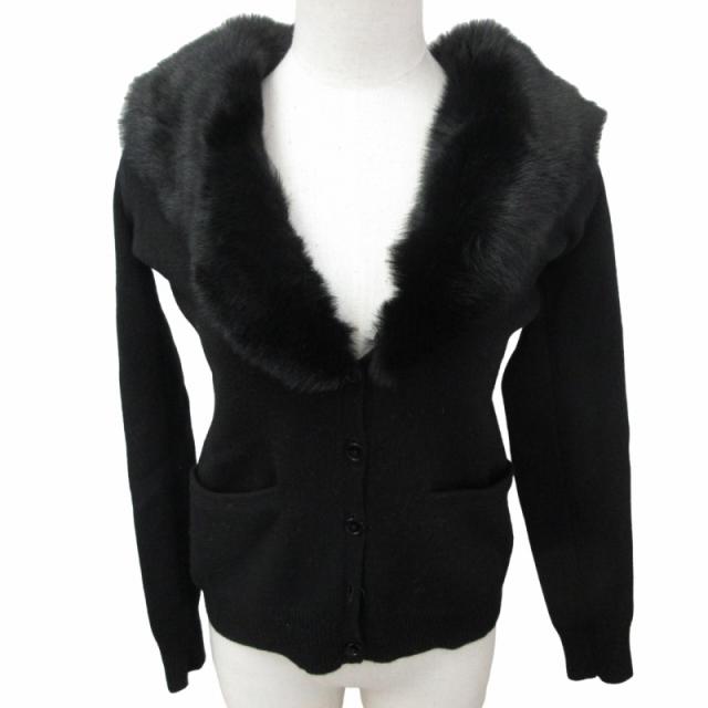 【中古】ラルフローレン RALPH LAUREN 黒タグ ムートンファー カシミヤカーディガン ニット 黒 ブラック XS IBO50の通販は 9,800円