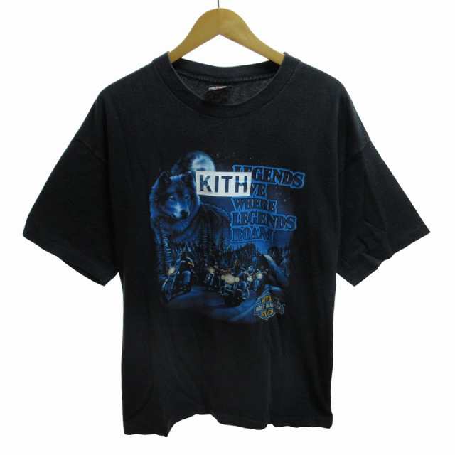 【中古】未使用品 KITH 90s ハーレーダビッドソン Tシャツ カットソー プリント 半袖 黒 ブラック XL 0918 メンズ