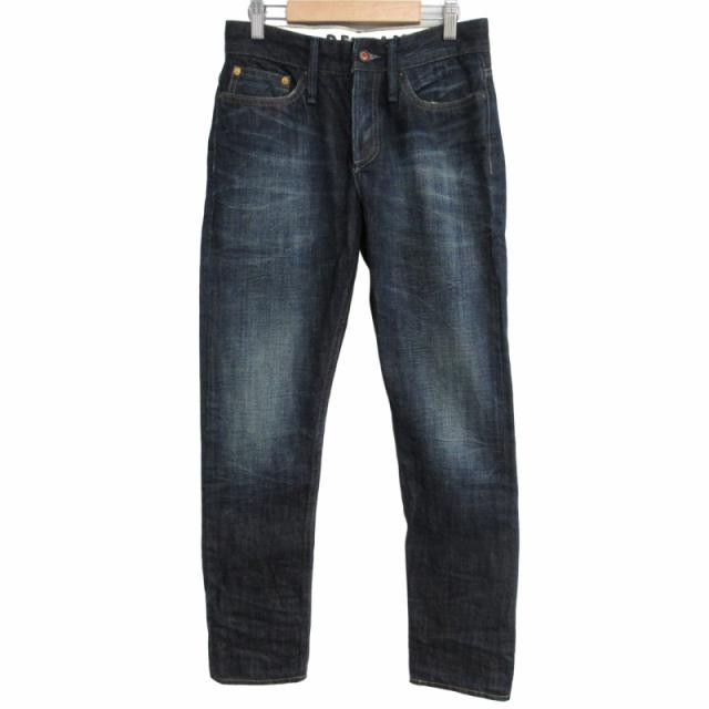 【中古】未使用品 デンハム DENHAM RAZOR デニム ジーンズ ストレート ダメージ加工 濃紺 インディゴブルー W27の通販は