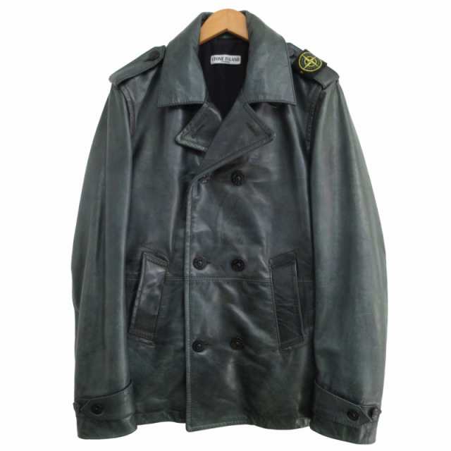 【中古】ストーンアイランド STONE ISLAND 08AW P COAT レザー Pコート コンパスロゴパッチ 緑 グリーン M 49150060