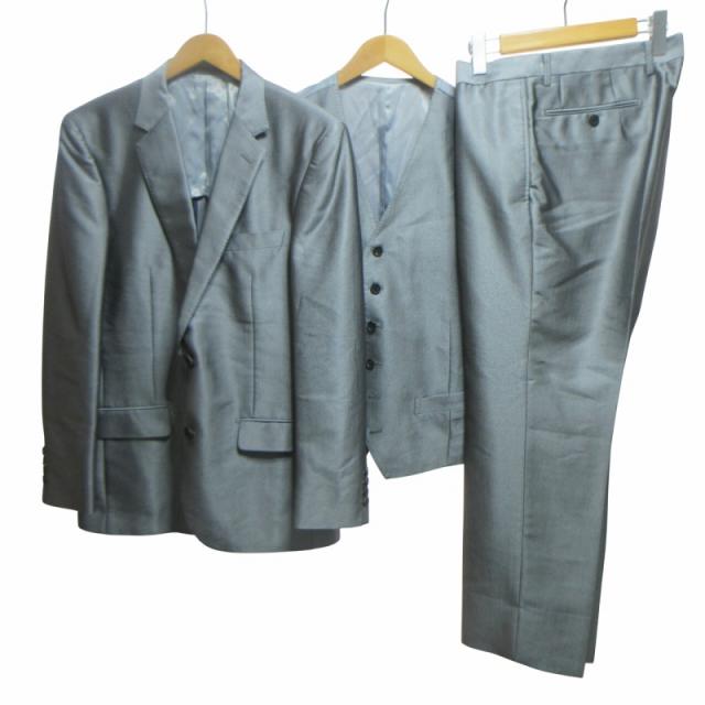 【中古】ティノラス MEN'S TENORAS 3ピース スーツ セットアップ 2B 光沢生地 セレモニー シルバーカラー L IBO64