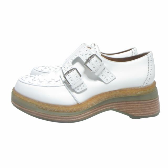 【中古】エルメス HERMES 希少 20-21AWコレクション ダブルモンク レザーシューズ 革靴 ホワイト 39 25.5 IBO66_1