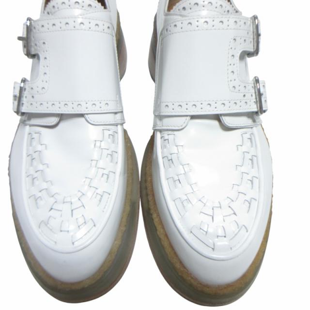 【中古】エルメス HERMES 希少 20-21AWコレクション ダブルモンク レザーシューズ 革靴 ホワイト 39 25.5 IBO66_4