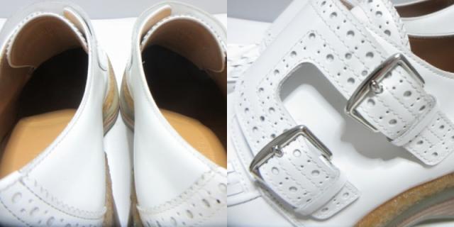 【中古】エルメス HERMES 希少 20-21AWコレクション ダブルモンク レザーシューズ 革靴 ホワイト 39 25.5 IBO66_5