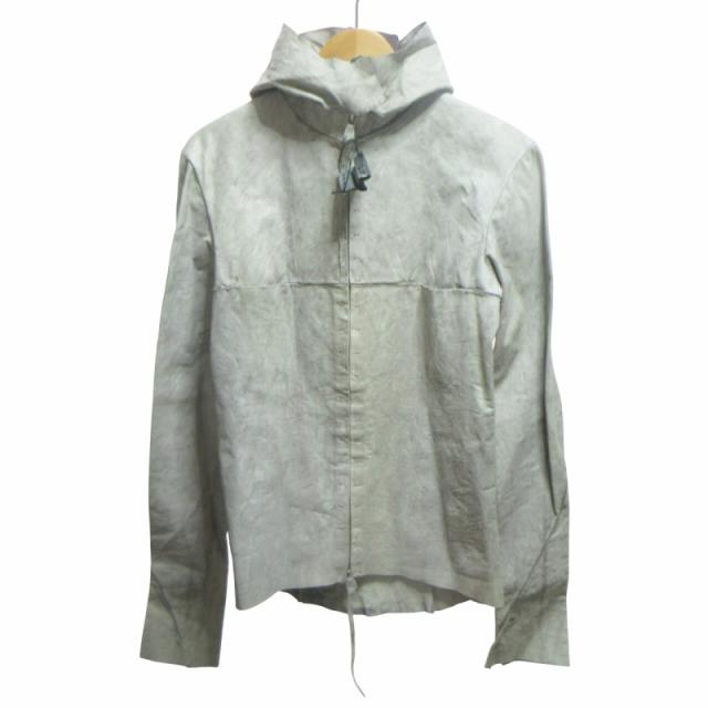【中古】エムエークロス ma+ Archive タグ付 13SS HOODED AVIATOR LEATHER JACKET white carbon アルチザン 46 IBO66の通販は