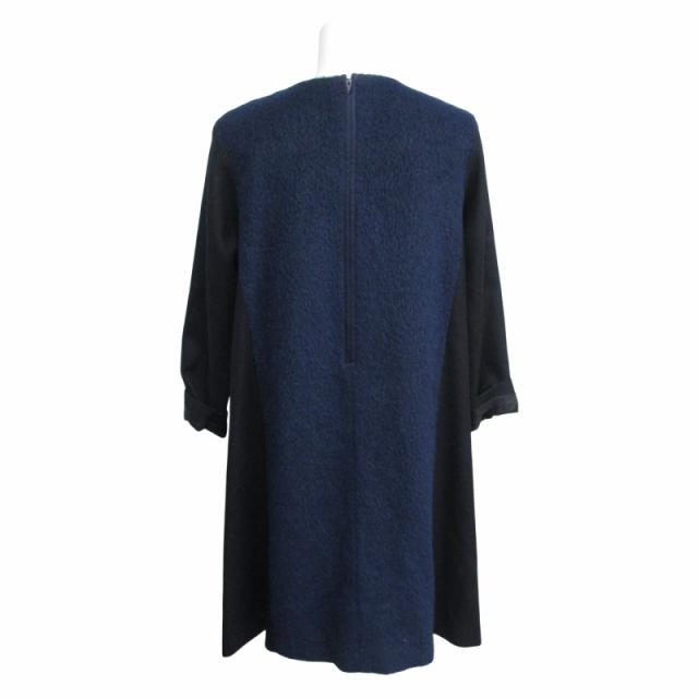 【中古】アドーア ADORE アルパカコンビワンピース シャギーニット ひざ丈 紺 ネイビー 黒 ブラック サイズ38 IBO68 中古】アドーア ADORE アルパカコンビワンピース シャギーニット ひざ