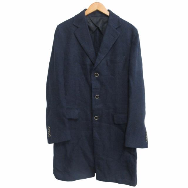 【中古】五大陸 gotairiku コットンリネン チェスターコート 刺子風 織り 紺 ネイビー 38(A6) IBO68 メンズ