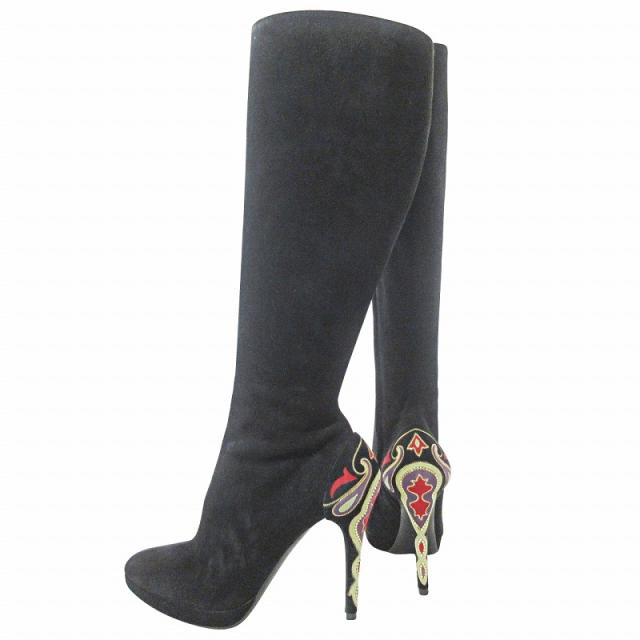 【中古】未使用品 ラルフローレンコレクション Ralph Lauren COLLECTION ロング ブーツ スウェード ピンヒール 38