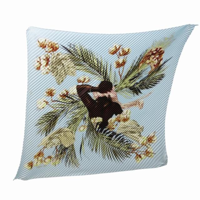 【中古】エルメス HERMES プリーツ カレ90 Turbans des Reines 王妃のターバン スカーフ ストール シルク ブルー系