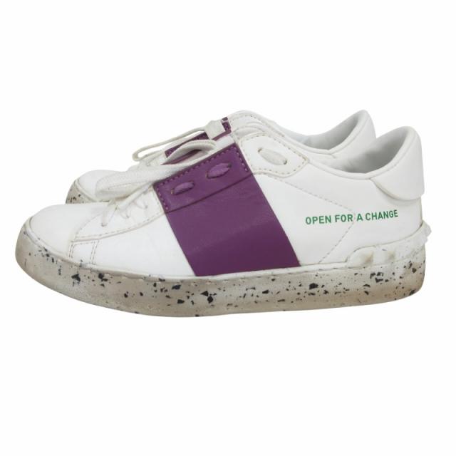 【中古】ヴァレンティノ Open for a Change スニーカー ヴィ—ガンレザー ホワイト パープル 35 22cm相当 IBO76 中古】ヴァレンティノ Open for a Change スニーカー ヴィ—ガンレザー