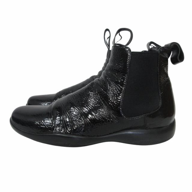 【中古】プラダ 3T1381 サイドゴア パテントレザー ショートブーツ チェルシーブーツ ブラック 36 23cm相当 IBO76 中古】プラダ 3T1381 サイドゴア パテントレザー ショートブーツ