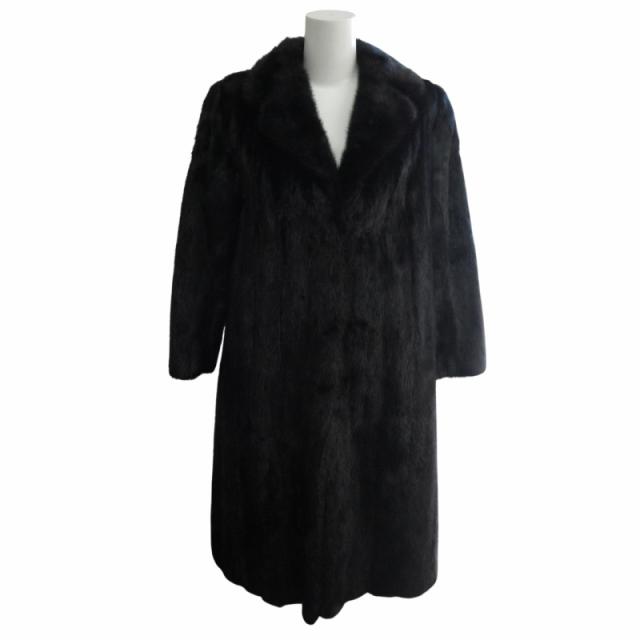 【中古】高級毛皮 美品 ミンク コート ダークミンクファー ロング丈 103cm丈 リアルファー 総裏 黒 ブラック 9号