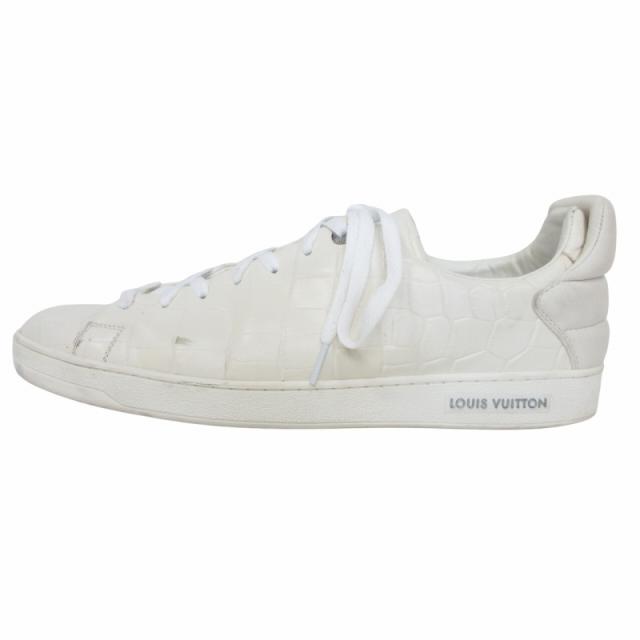 【中古】ルイヴィトン フロントロー・ライン クロコ型押し レザー スニーカー MS0125 ホワイト 10 28.5cm相当 IBO78