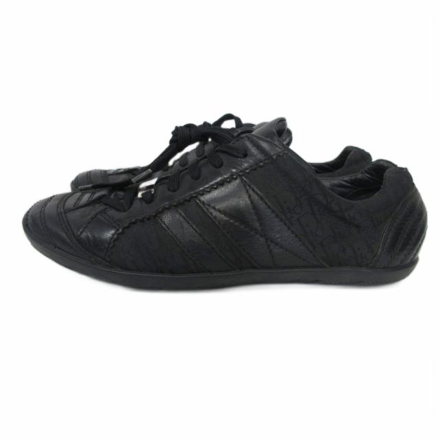 【中古】ディオール Dior トロッター ジャガード スニーカー 薄底 レザー ローカット 黒 ブラック 約23cm IBO78 中古】ディオール Dior トロッター ジャガード スニーカー 薄底 レザー