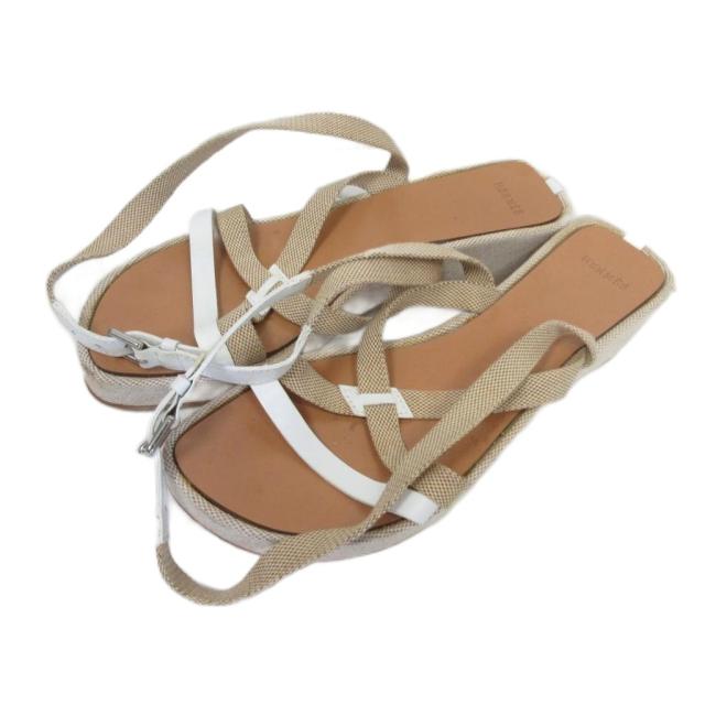 【中古】エルメス HERMES クロスストラップ サンダル レザー ベルト ウェッジソール ベージュ 35 22cm相当 IBO78