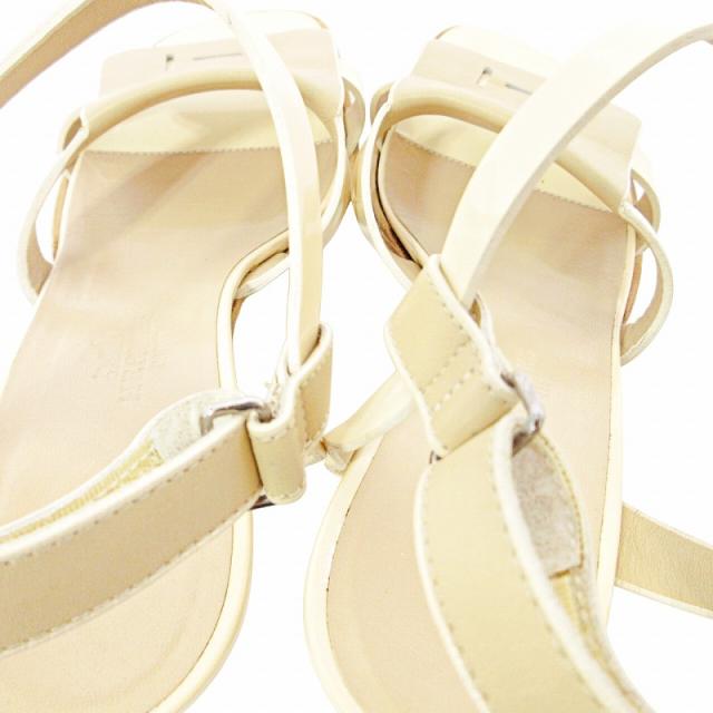 【正規品，安い】 エルメス HERMES Hロゴ アンクルストラップ レザー サンダル 34.5 21.5cm ベージュ 0728 IBO78 レディース