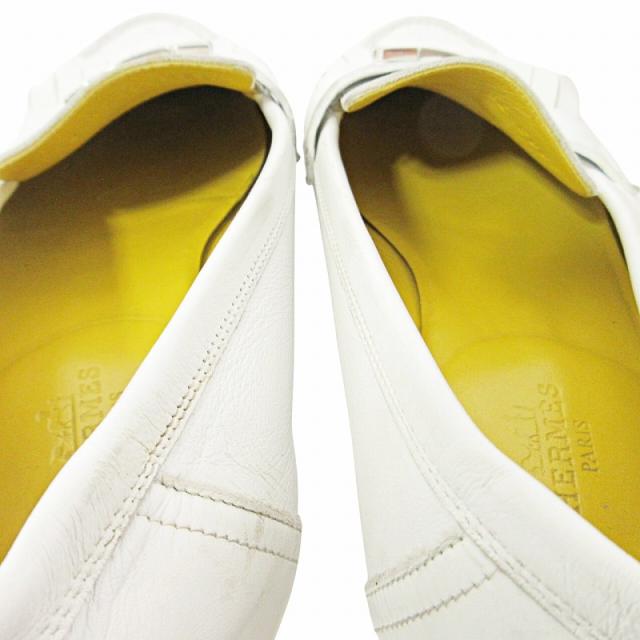 【中古】エルメス HERMES モカシン ロワイヤル コンスタンス ローファー H金具 レザー 37.5 24.5cm ホワイト 白