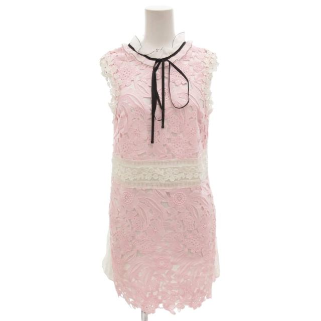 【中古】セルフポートレイト 近年モデル watteau レースミニドレス ワンピース リボン ノースリーブ 0 ピンク