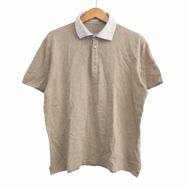 【中古】ブルネロクチネリ BRUNELLO CUCINELLI コットン ポロシャツ バイカラー 半袖 4ボタン M 茶 ブラウン IBO78