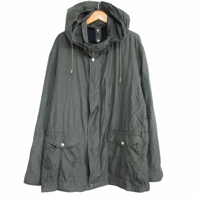 【中古】ブリオーニ BRIONI シルク テクニカルジャケット フーデッドブルゾン カーキ 大きいサイズ XL IBO78 メンズ