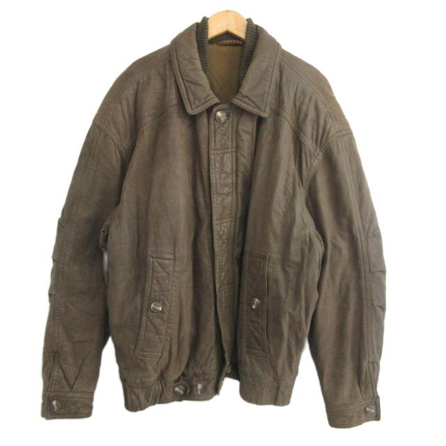 【中古】エルメネジルドゼニア ヴィンテージ レザーブルゾン ジャケット キルティング ブラウン 約L-XL相当 IBO78