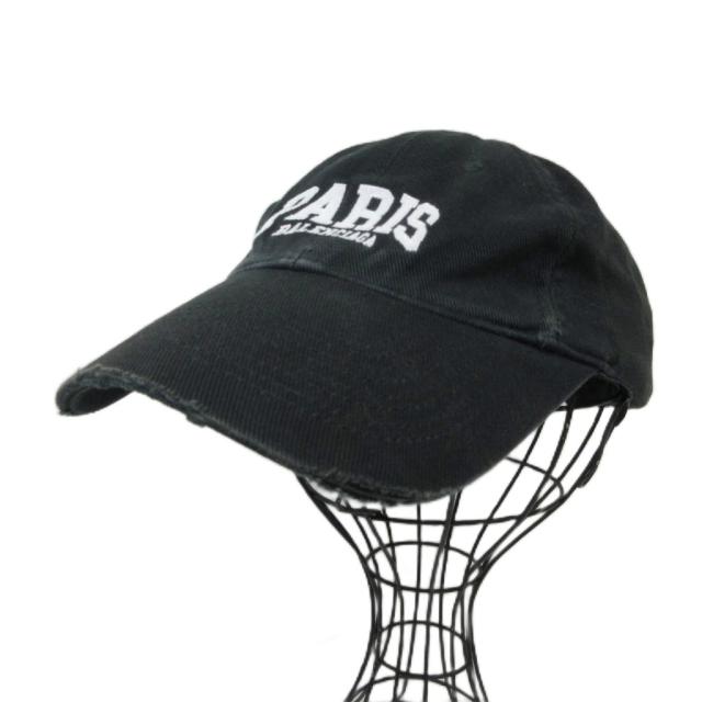 【中古】バレンシアガ 22SS CITIES PARIS CAP ベースボールキャップ USED加工 680748 410B2 ブラック L 59cm IBO82