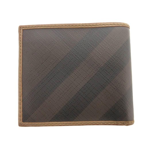 【中古】バーバリー BURBERRY 二つ折り財布 ウォレット レザー PVC 茶 ブラウン チェク柄 IBO82 /FF メンズ