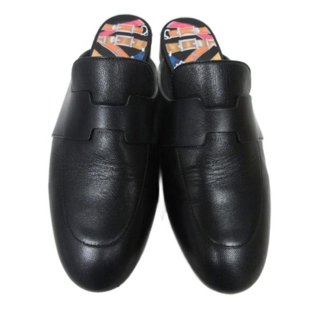 【中古】エルメス HERMES 希少 レア 21年春夏 Catena Mule ミュール ゴートスキン レザー Hロゴ ブラック 38 IBO82_2