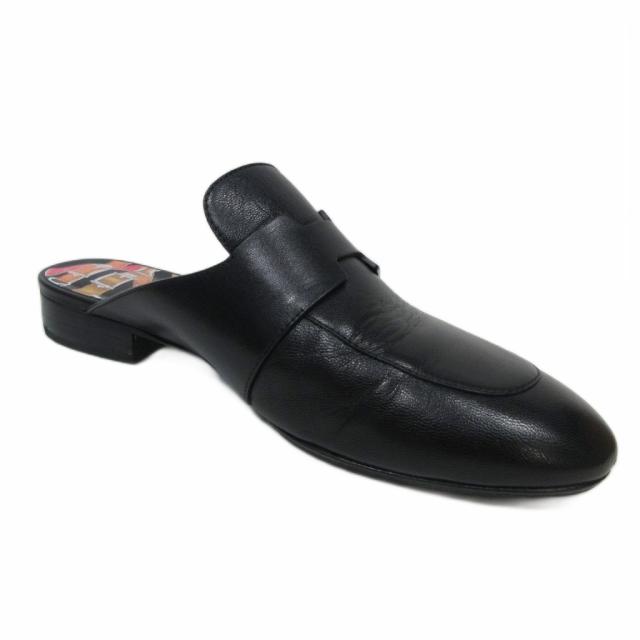 【中古】エルメス HERMES 希少 レア 21年春夏 Catena Mule ミュール ゴートスキン レザー Hロゴ ブラック 38 IBO82_3