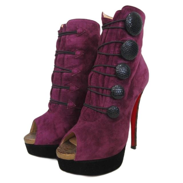 【中古】クリスチャンルブタン LADY BOOTON 150 ショートブーツ ブーティ スエード VELV/PONY パープル 36 ■MNK1