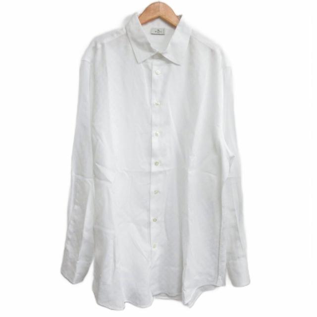 【中古】エトロ ETRO 美品 総柄 レギュラーカラー シャツ 長袖 イタリア製 国内正規 白 ホワイト 42 メンズ