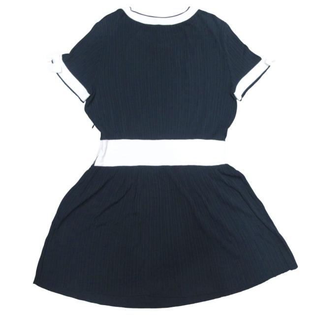 【中古】シャネル ココマーク プリーツ ニットワンピース リボン 国内正規 バイカラー ネイビー ホワイト 44 ■MNK1 中古】シャネル ココマーク プリーツ ニットワンピース リボン 国内