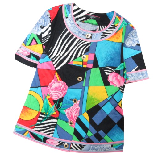 【中古】レオナール ファッション LEONARD FASHION PARIS 花柄 カーディガン 半袖 シャツ マルチカラー M ■MNK1