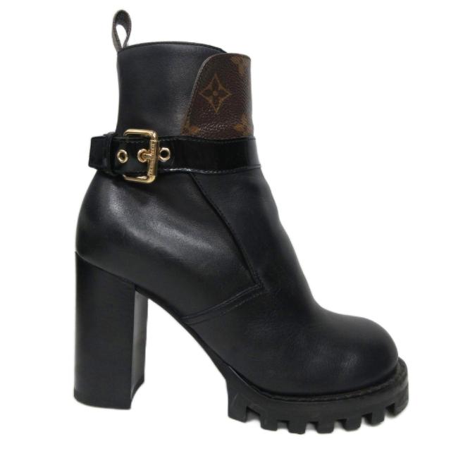 【中古】ルイヴィトン 美品 20年 スタートレイルライン モノグラム レザー ブーツ 黒 ブラック 36.5 23.5cm ■MNK1