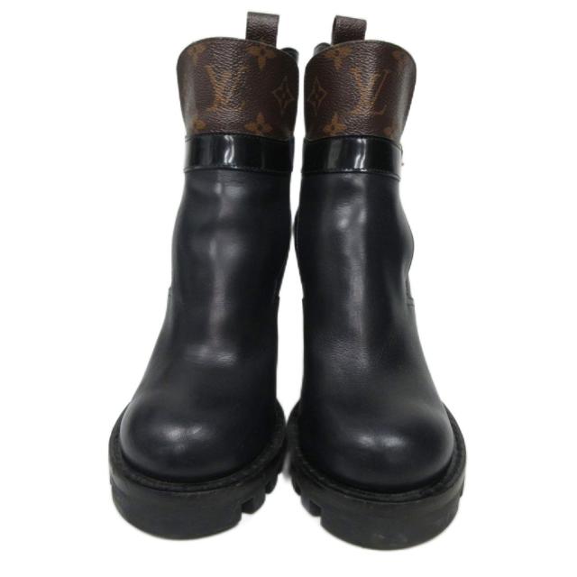【中古】ルイヴィトン 美品 20年 スタートレイルライン モノグラム レザー ブーツ 黒 ブラック 36.5 23.5cm ■MNK1