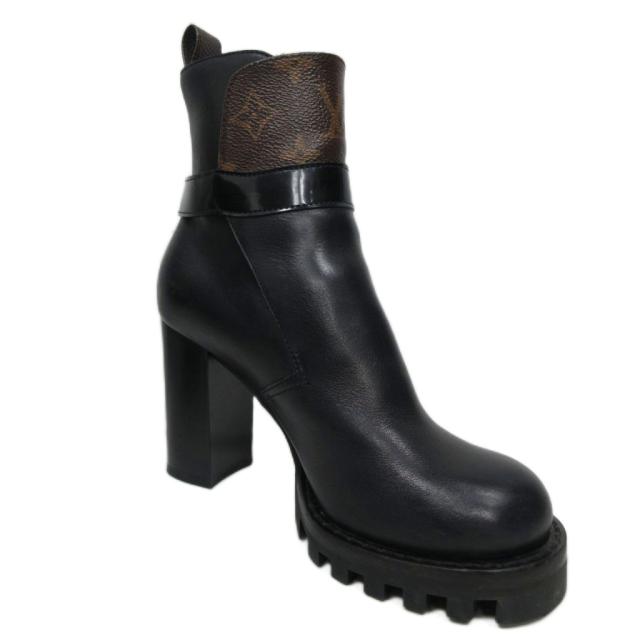 【中古】ルイヴィトン 美品 20年 スタートレイルライン モノグラム レザー ブーツ 黒 ブラック 36.5 23.5cm ■MNK1