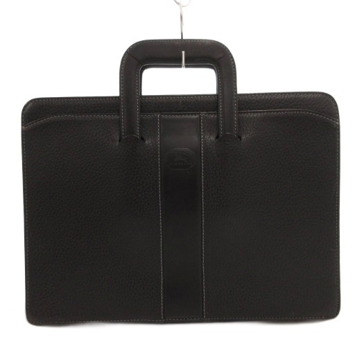 【中古】バーバリー ロンドン ブリーフケース ビジネスバッグ レザー 本革 裏地 ノバチェック 黒 ブラック シボ革