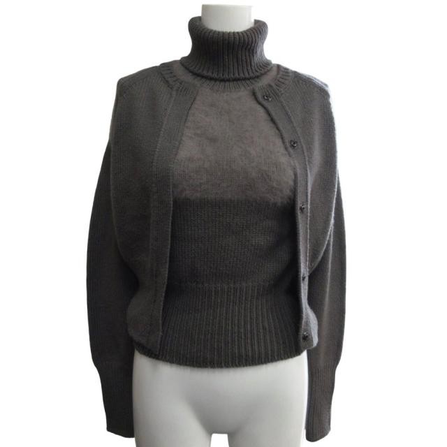 【中古】ボッテガヴェネタ 希少 ウールアンゴラ アンサンブル ニットカーディガン セーター グレー 38 IBO82