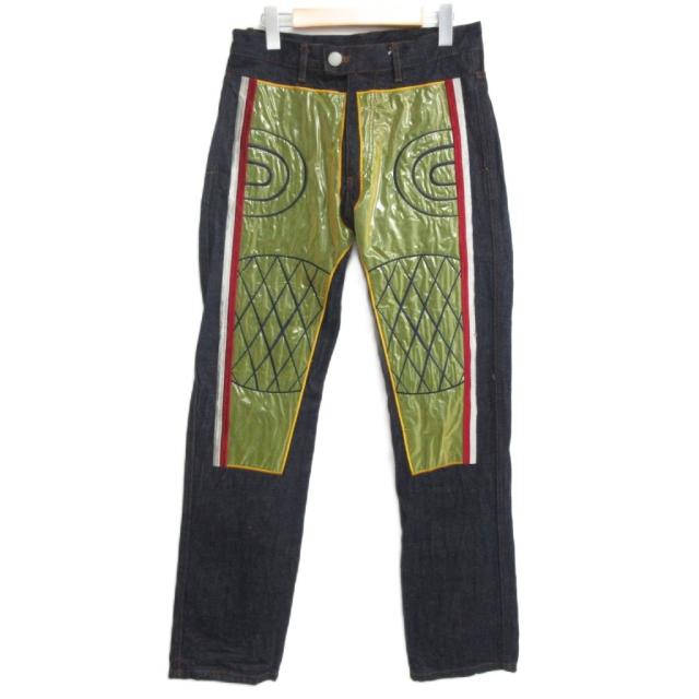 【中古】ジャンポールゴルチエ オム 希少 90s アーカイブ PVC Tromp l'oeil トロンプルイユ デニム 騙し絵 濃紺 46