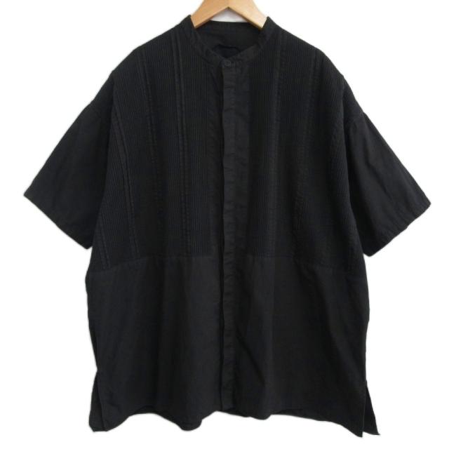 【中古】フィータ pheeta. Trinity トリニティ フロントプリーツ ノーカラーシャツ 半袖 2 約M 黒 ブラック 1018