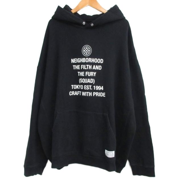 【中古】ネイバーフッド 20SS C-HOODED LS パーカー フーディ スウェット ロゴ プリント プルオーバー XL 黒