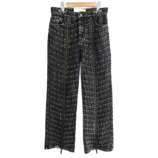 【中古】フェン・チェン・ワン プリーツデニムパンツ トラウザー ジーンズ ヴィンテージ加工 ファスナー デザイン S