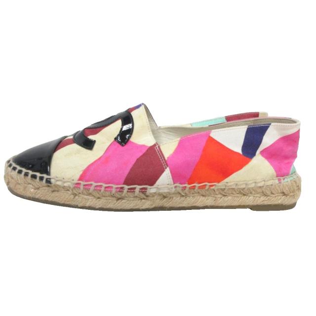【中古】シャネル G29762 エスパドリーユ スリッポン ココマーク フラットシューズ マルチカラー 37 23.5cm ■MNK2