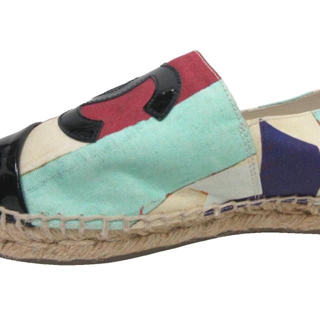 【中古】シャネル G29762 エスパドリーユ スリッポン ココマーク フラットシューズ マルチカラー 37 23.5cm ■MNK2