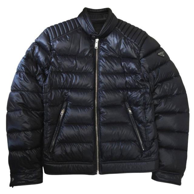 【中古】プラダ 美品 トライアングルロゴ バイカー ダウンジャケット SGB608 国内正規 黒 ブラック 46 ■MNK2