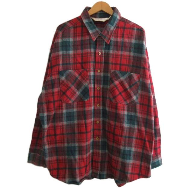 【中古】ビッグマック BIG MAC 美品 80s 三角タグ ヘビーネル ネルシャツ USA製 チェックシャツ 赤 レッド XXL